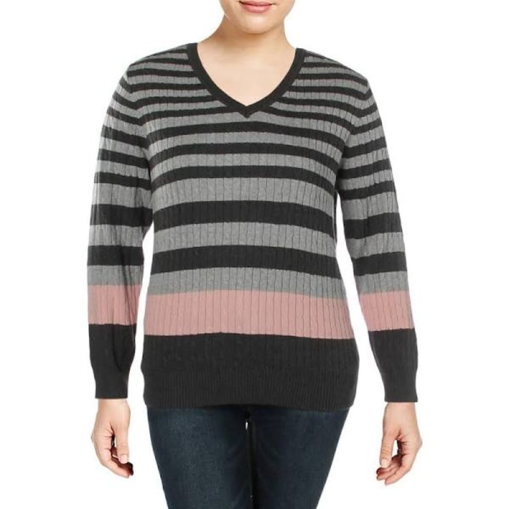 Karen Scott Cotton Colorblocked Ribbed-Knit Sweate